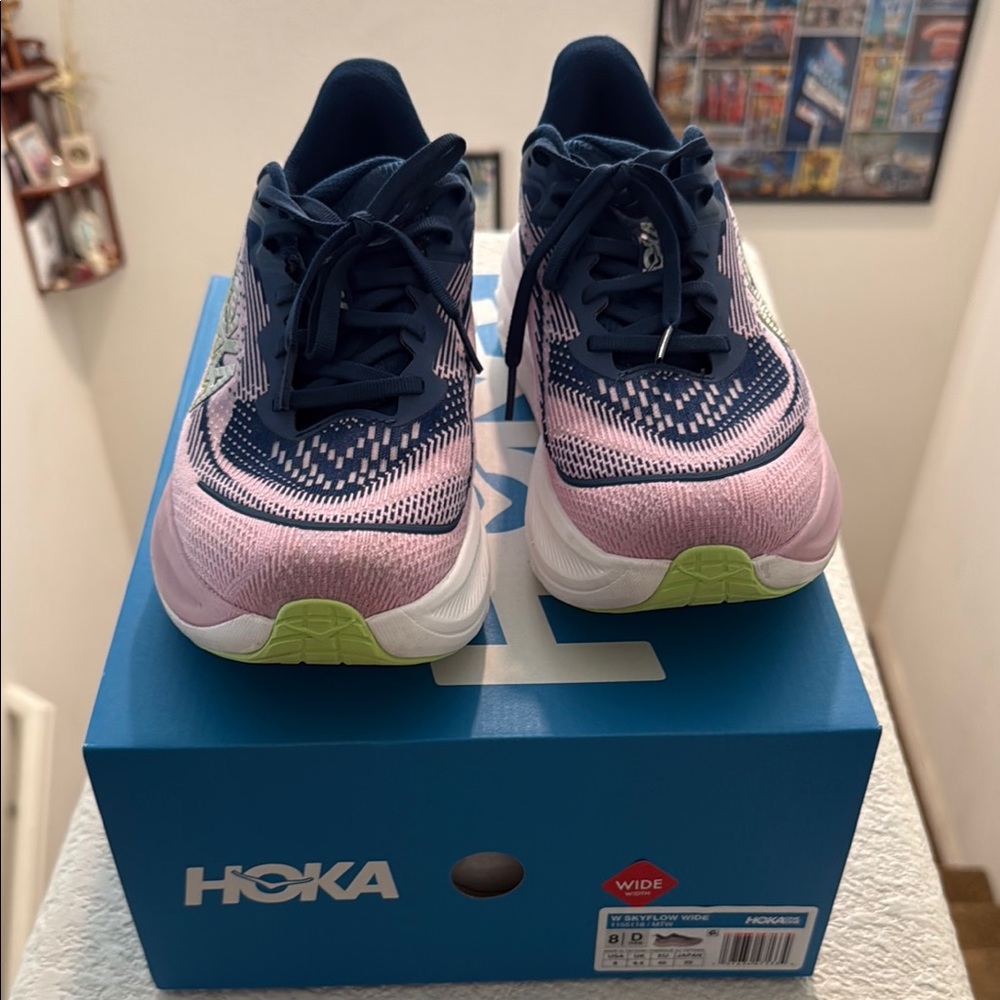 Hoka Skyflow Pink and Navy Athletic Shoes